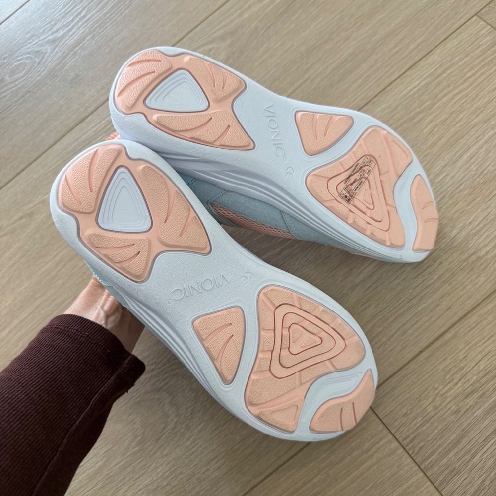 Vionic Womens Mesh Walking Sneakers Blue Peach Slip On Elastic Laces Orthotic 8 - Picture 7 of 10